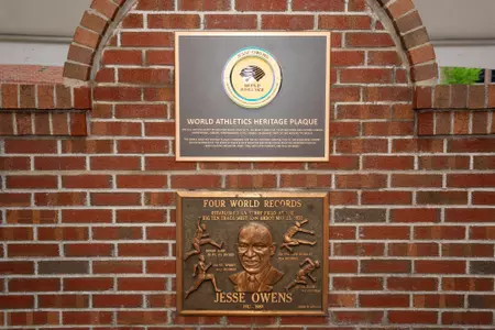 09/05/2024 World Athletics Heritage Plaque unveiling to commemorate Jesse Owens and his accomplishment of setting four world records in a 45-minute span on May 25, 1935. Ceremony was held at Ferry Field at the University of Michigan in Ann Arbor, MI.
