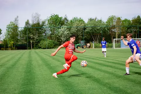 OSU Soccer Game in England vs Everton, Anthony Samways receives the ball