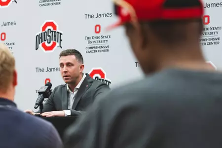 Jake Diebler chats with the media on Oct. 1, 2025
