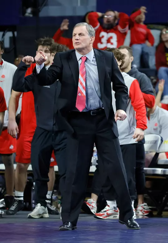 Ohio State competes against Michigan during a Big Ten wresting match Saturday, Feb. 1, 2025, in Ann Arbor, Mich. (Photo by Duane Burleson for Ohio State University)