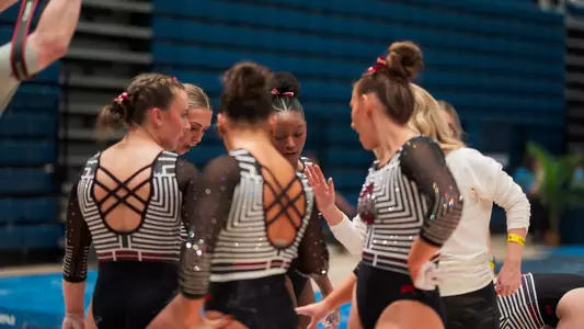 WGYM Team Huddle at NCAA Regional Semifinal April 3