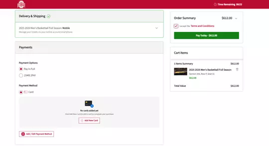 Basketball Tickets Card Page