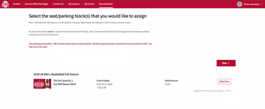 Basketball Tickets Seat/Parking Block