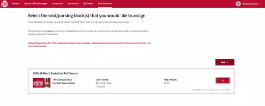 Basketball Tickets Seat/Parking Block