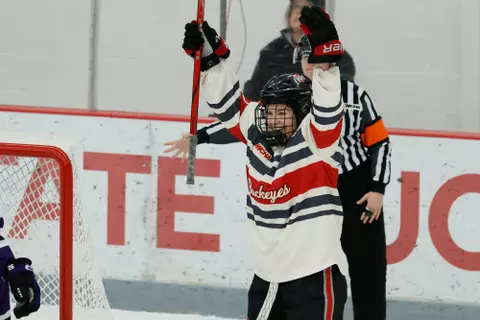 Ohio State women's hockey vs. St. Thomas Saturday, Feb. 8, 2025, in Columbus, Ohio. (Photo/Jay LaPrete)