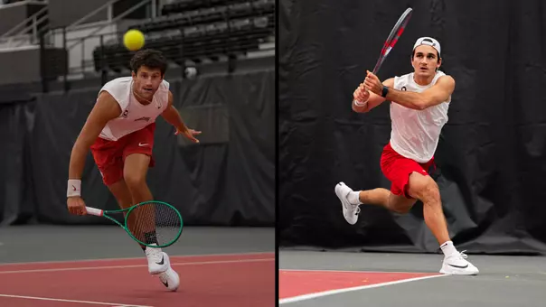 Brandon Carpico (left) and Victor Lilov (right) playing shots at the ITA Midwest Regional.
