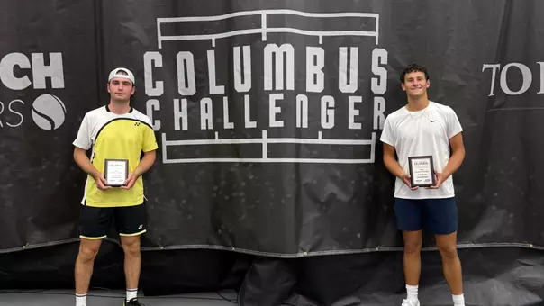 Nikita Filin (left) and Brandon Carpico (right) with their Columbus Challenger trophies.
