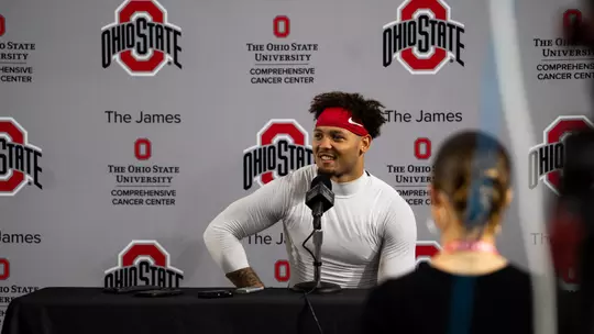 Football Players and Coaches Talk With Media After Practice