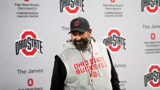Ohio State Football Talks to Media Following Practice.