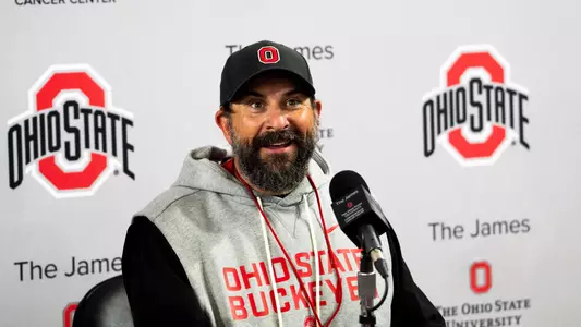Ohio State Football Talks to Media Following Practice.
