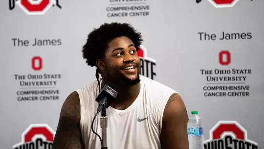 Ohio State Football Talks to Media Following Practice.