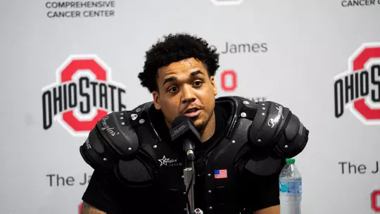 Ohio State Football Talks to Media Following Practice.