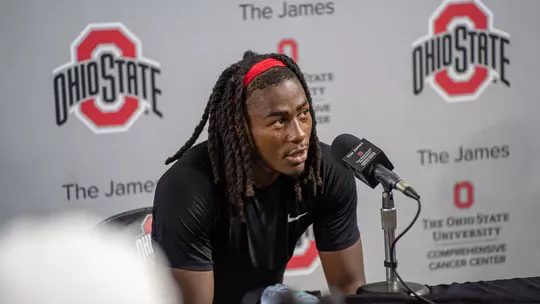 Jermaine Matthews Jr. at the mic for media