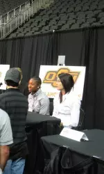 OSU seniors Tegan Cunningham and Andrea Riley met with the media on Wednesday in Kansas City.