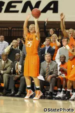 Garrett Thomas connects on a three-pointer during OSU's 97-55 victory over Dillard (La.).