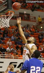 Marshall Moses scores two of his team-high 17 points against Houston Baptist.