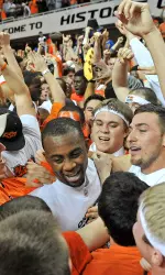 James Anderson celebrates with fans following the Kansas win.