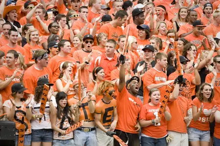 OSU students celebrate during the Georgia game