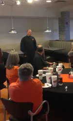 Josh Holliday talks to Dugout Club members