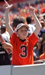 A young fan enjoys the spring game.