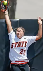 Erika Campbell makes a spectacular play in RF against Oklahoma on Sunday.