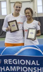 ITA Central Region doubles champions Viktoriya Lushkova (right) and Kelsey Laurente