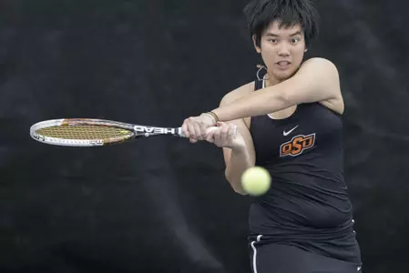 Image Taken at the Oklahoma State Cowgirls vs Texas Tech Red Raiders Women's Tennis Match, Sunday, March 23, 2014, Greenwood Tennis Center, Stillwater, OK Kanyapat Narattana