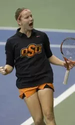 Katarina Adamovic pumping up the crowd after a straight-set victory on court three.