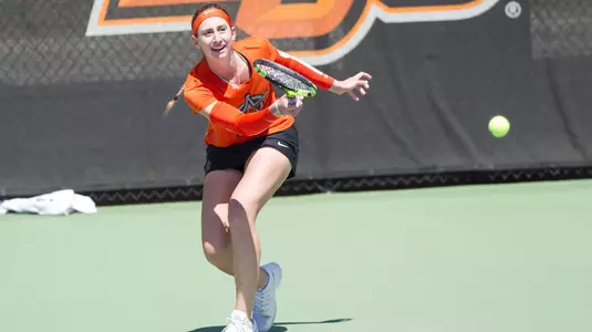 Image Taken at the Oklahoma State Cowgirls vs Texas Tech Red Raiders Tennis Match, Sunday, April 15, 2018, Greenwood Tennis Center, Stillwater, OK. Melissa Morales/OSU Athletics