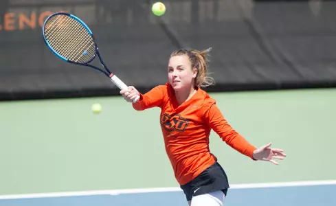 Image Taken at the Oklahoma State Cowgirls vs Texas Tech Red Raiders Tennis Match, Sunday, April 15, 2018, Greenwood Tennis Center, Stillwater, OK. Melissa Morales/OSU Athletics