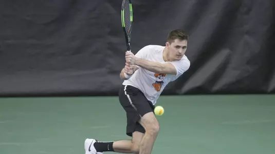 Image Taken at the Oklahoma State Cowboys vs Lamar Cardinals Tennis Match, Sunday, January 14, 2018, Greenwood Tennis Center, Stillwater, OK. Bruce Waterfield/OSU Athletics