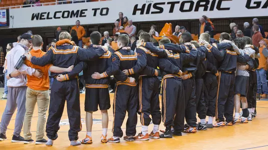 Image Taken at the Oklahoma State Cowboys vs Edinboro Fighting Scots Wrestling Dual, Friday, February 9, 2018, Gallagher-Iba Arena, Stillwater, OK. Bruce Waterfield/OSU Athletics