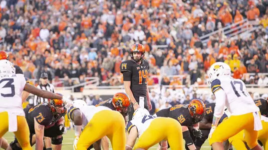Image Taken at the Oklahoma State Cowboys vs West Virginia Mountaineers Football Game, Saturday, November 17, 2018, Boone Pickens Stadium, Stillwater, OK. Bruce Waterfield/OSU Athletics