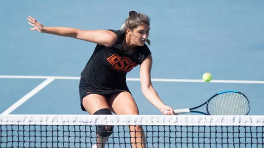 Image Taken at the Oklahoma State Cowgirls vs Wichita State Shockers Tennis Match, Friday, March 30, 2018, Greenwood Tennis Center, Stillwater, OK. Melissa Morales/OSU Athletics