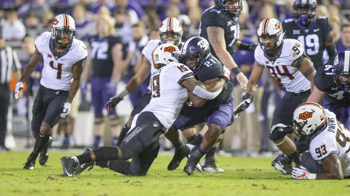 Image Taken at the TCU Horned Frogs vs Oklahoma State Cowboys Football Game, Saturday, November 24, 2018, Amon G. Carter Stadium, Ft. Worth, TX. Bruce Waterfield/OSU Athletics