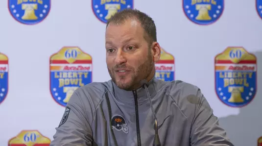 Image Taken at the 2018 AutoZone Liberty Bowl, Oklahoma State Cowboys Offense Press Conference, Thursday, December 27, 2018, Embassy Suites Hotel,Memphis, TN. Bruce Waterfield/OSU Athletics