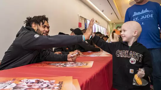 St. Jude patients and their families attend an autograph session with members of the Oklahoma State University football team held at St. Jude Children's Research Hospital on Friday, December 28, 2018. The team will be playing in the AutoZone Liberty Bowl on December 31, 2018.