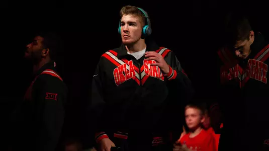 Image Taken at the Oklahoma State Cowboys vs Oklahoma Sooners Wrestling Dual, Sunday, December 9, 2018, Gallagher-Iba Arena, Stillwater, OK. Melissa Morales/OSU Athletics