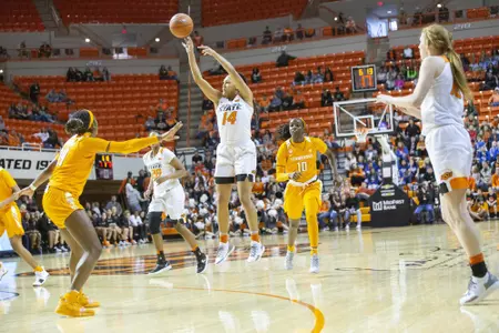 Image Taken at the Oklahoma State Cowgirls vs Tennessee Lady Volunteers Women's Basketball Game, Friday, December 2, 2018, Gallagher-Iba Arena, Stillwater, OK. Bruce Waterfield/OSU Athletics