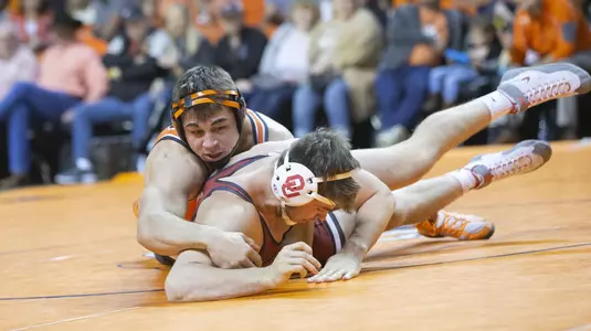 Image Taken at the Oklahoma State Cowboys vs Oklahoma Sooners Wrestling Dual, Sunday, December 9, 2018, Gallagher-Iba Arena, Stillwater, OK. Bruce Waterfield/OSU Athletics
