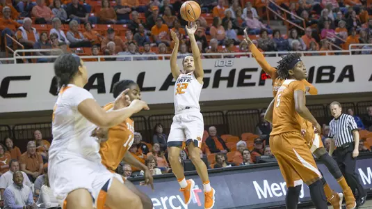 Image Taken at the Oklahoma State Cowgirls vs Texas Longhorns Women's Basketball Game, Saturday, February 17, 2018, Gallagher-Iba Arena, Stillwater, OK. Bruce Waterfield/OSU Athletics