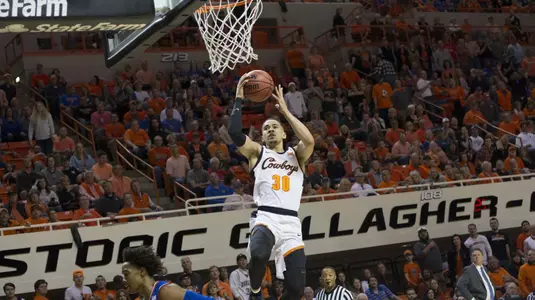 Image Taken at Oklahoma State Cowboys vs Kansas Jayhawks Basketball Game, Saturday, March 3, 2018, Gallagher-Iba Arena, Stillwater, OK. Bruce Waterfield/OSU Athletics