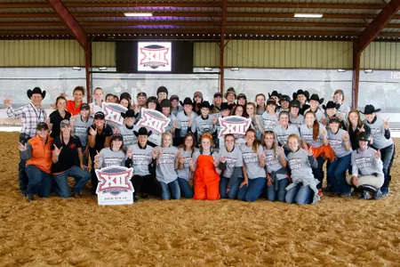 Oklahoma State Equestrian Team with the Championship Trophy at the 2018 Big 12 Equestrian Championship at the Turning Point Ranch on Saturday, March 31, 2018