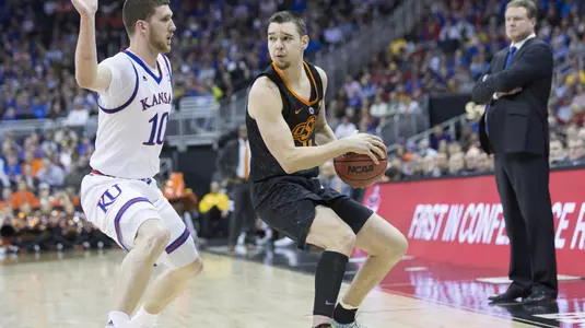 Image Taken at the 2018 Phillips 66 Big 12 Basketball Tournament, Oklahoma State Cowboys vs Kansas Jayhawks, Thursday, March 8, 2018, Sprint Center, Kansas City, MO. Bruce Waterfield/OSU Athletics