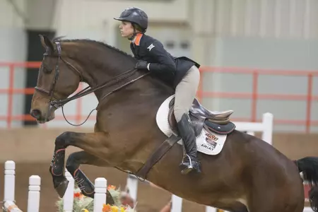 Image Taken at the Oklahoma State Cowgirls vs Texas A&M Aggies Equestrian Match, Sunday, November 19, 2017, Totusek Arena, Stillwater, OK.  Bruce Waterfield/OSU Athletics