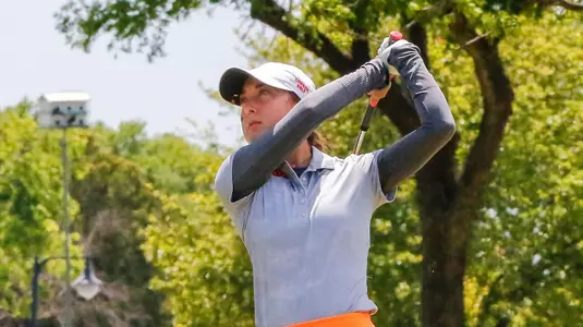 Oklahoma State SR Alexis Sadeghy competing in Round 2 of  the 2018 Big 12 Women's Golf Championship at the Dallas Athletic Club on Friday, April 20, 2018