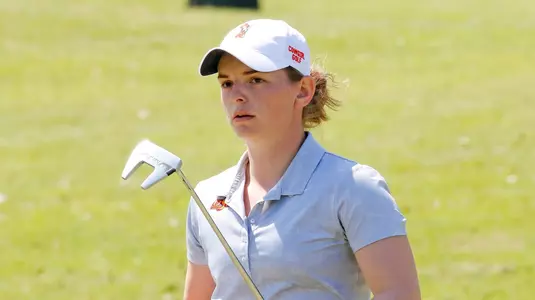 Oklahoma State SR Emma Broze competing in Round 2 of  the 2018 Big 12 Women's Golf Championship at the Dallas Athletic Club on Friday, April 20, 2018