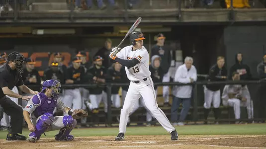 Image Taken at the Oklahoma State Cowboys vs TCU Horned Frogs Baseball Game, Friday, March 30, 2018, Allie P. Reynolds Stadium Stadium, Stillwater, OK. Bruce Waterfield/OSU Athletics
