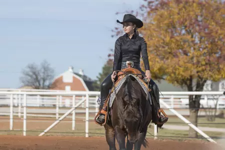 Image Taken at the Oklahoma State Cowgirls vs Texas A&M Aggies Equestrian Match, Sunday, November 19, 2017, Totusek Arena, Stillwater, OK.  Bruce Waterfield/OSU Athletics