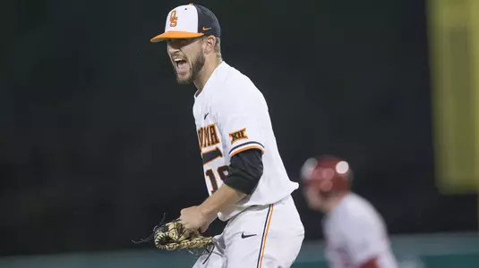 Image Taken at the Oklahoma State Cowboys vs Oklahoma Sooners Baseball Game, Friday, April 27, 2018, Allie P. Reynolds Stadium Stadium, Stillwater, OK. Bruce Waterfield/OSU Athletics